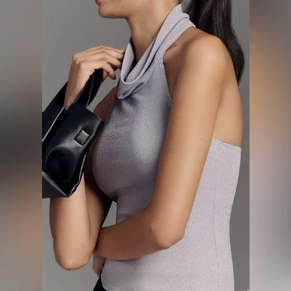 Pilcro Anthropologie Halter Cowl-Neck Top Dusty Lilac Purple Sparkle Medium NWT - Picture 1 of 10